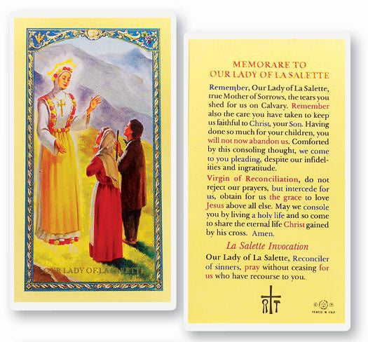 Our Lady of La Salette, Memorare - Laminated Holy Card