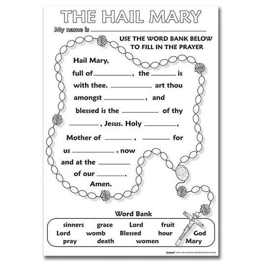 The Hail Mary Prayer Activity and Coloring Poster