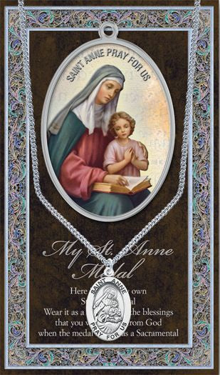 Saint Anne 1.125" Genuine Pewter Saint Medal with Stainless Steel Chain