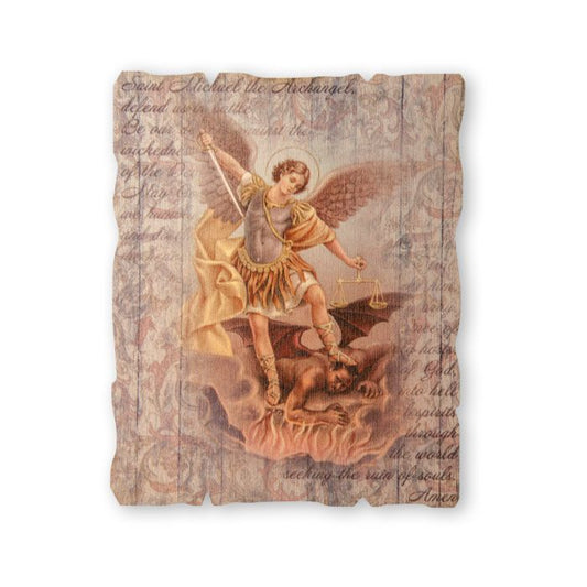 St. Michael Prayer - Small Vintage Wooden Plaque with Hanger