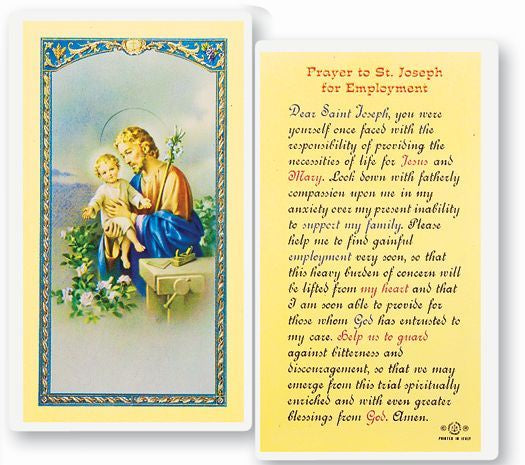 Prayer To St. Joseph For Employment Holy Card