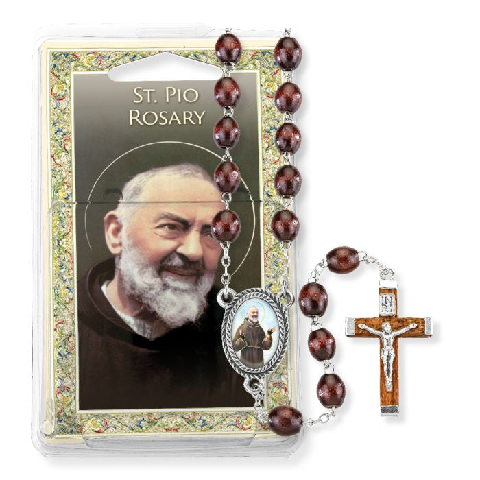 St. Padre Pio Brown Bead Rosary