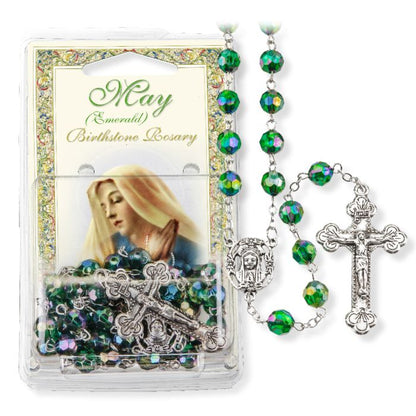 Birthstone Colored Rosaries, Acrylic Aurora Borealis Beads