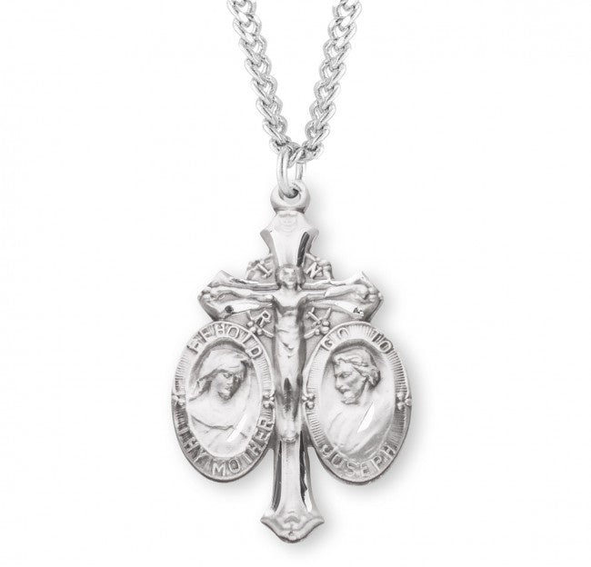 Sterling Silver Jesus, Mary & Joseph Crucifix Medal - Necklace (S1463)