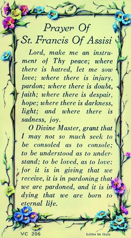 St. Francis of Assisi - Prayer for Peace - Paper Holy Card