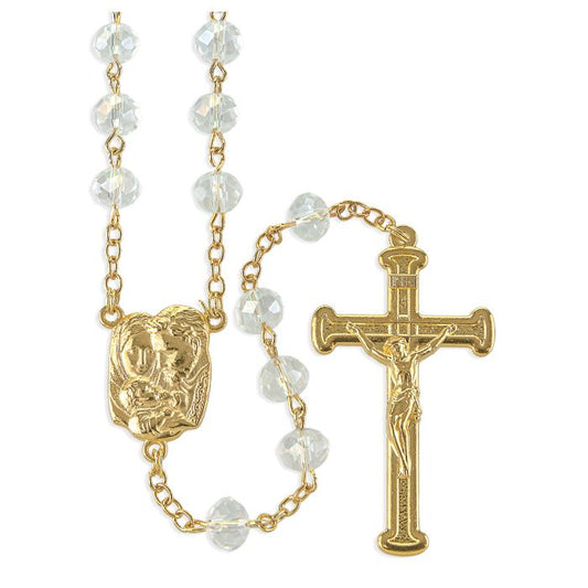 Rosary With Crystal Beads And Gold Tone Center