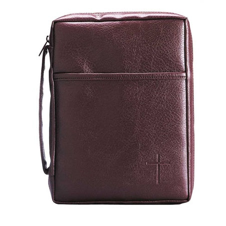 Bible Case in Burgundy soft vinyl with cross on front and handle