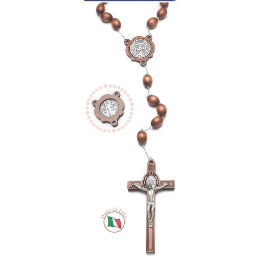 St. Benedict Wall Rosary - Large Wood Oval Beads