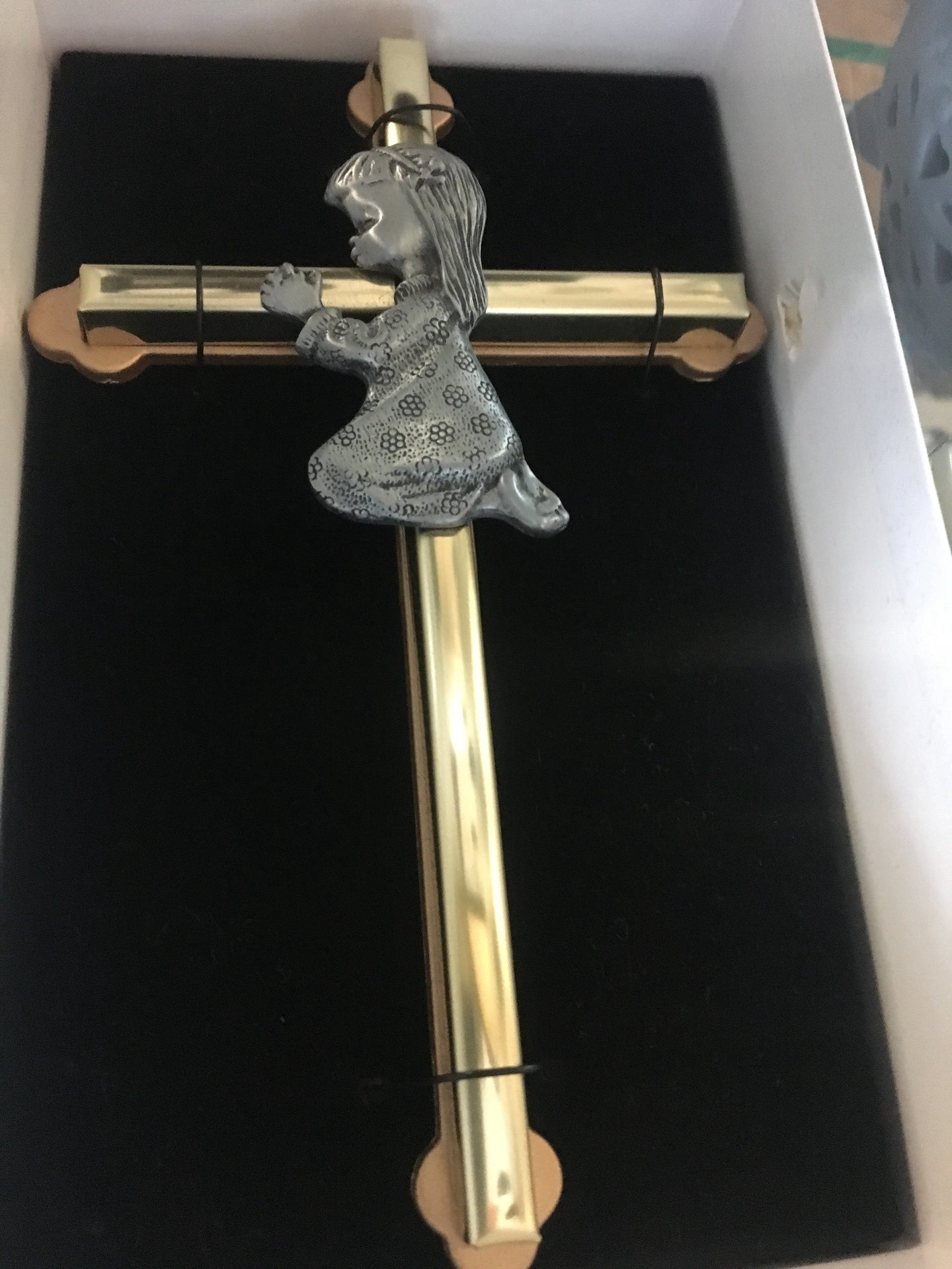 6" Gold Cross with Pewter Girl