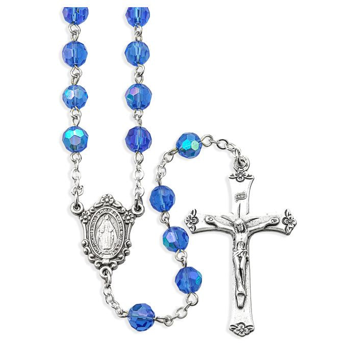 Sapphire Rosary with Miraculous Medal Center