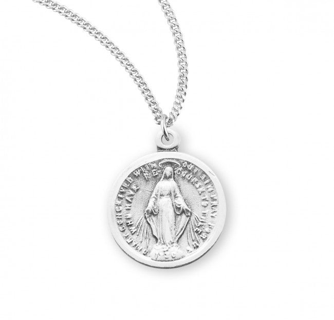 Sterling Silver Round Miraculous Medal - Necklace (S1190)