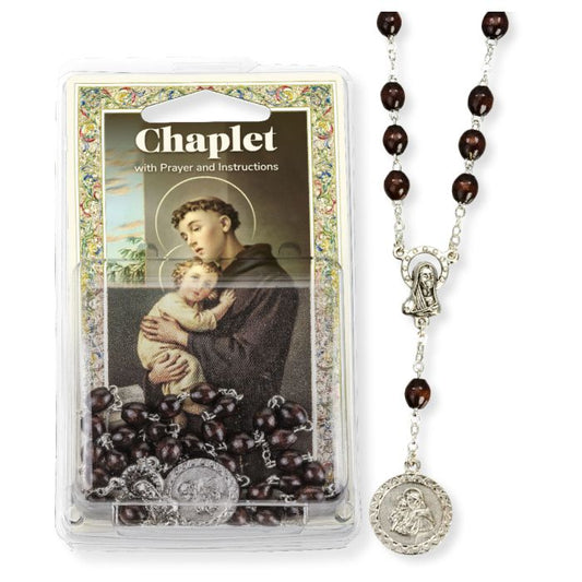 St. Anthony Brown Wood Bead Chaplet