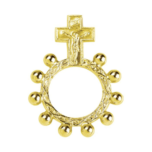 Crucifix Rosary Ring in Gold Tone