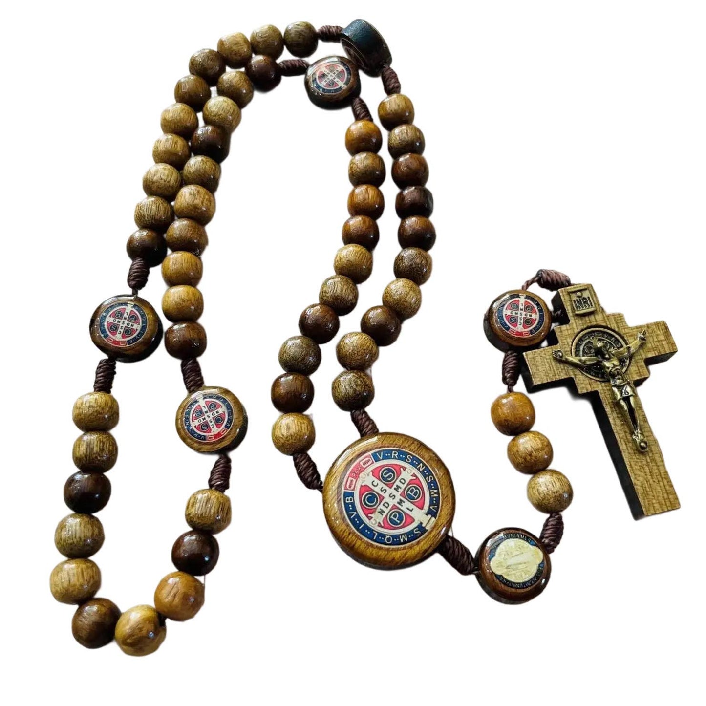 St. Benedict Large Wooden Bead Rosary