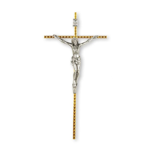 10" Gold Tone Metal Crucifix With Silver Tone Corpus