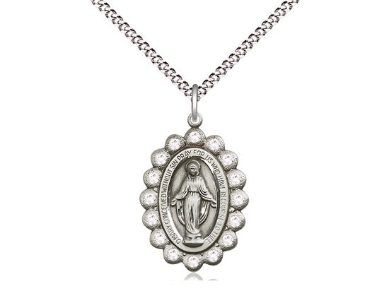 Sterling Silver MIraculous Medal with Crystal Stones