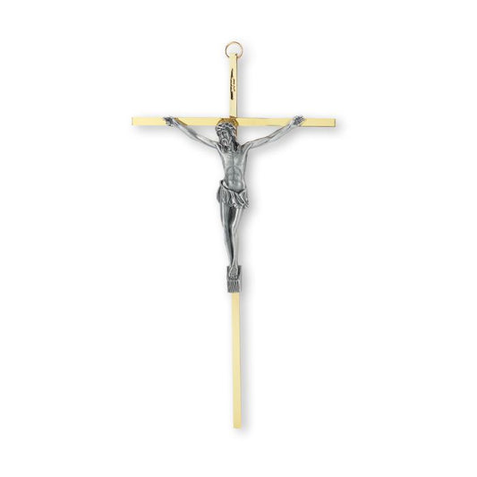 Brass Crucifix with an Antique Silver Corpus - 10"