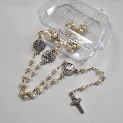 Pope Francis Commemorative Rosary, 4mm White Pearlized Beads