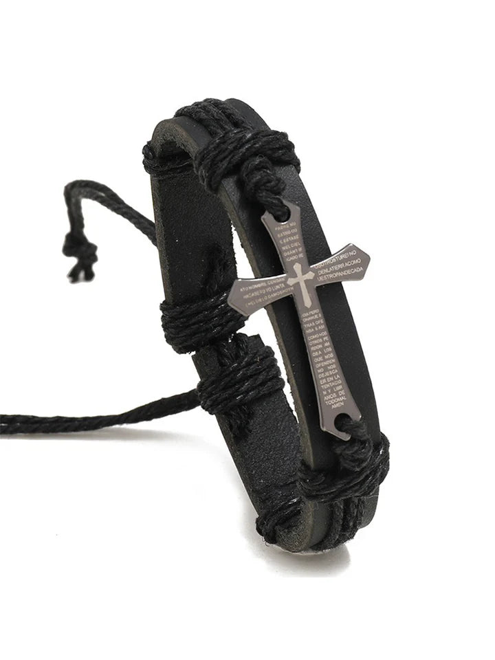 Men's Alloy Leather Cross Bracelet