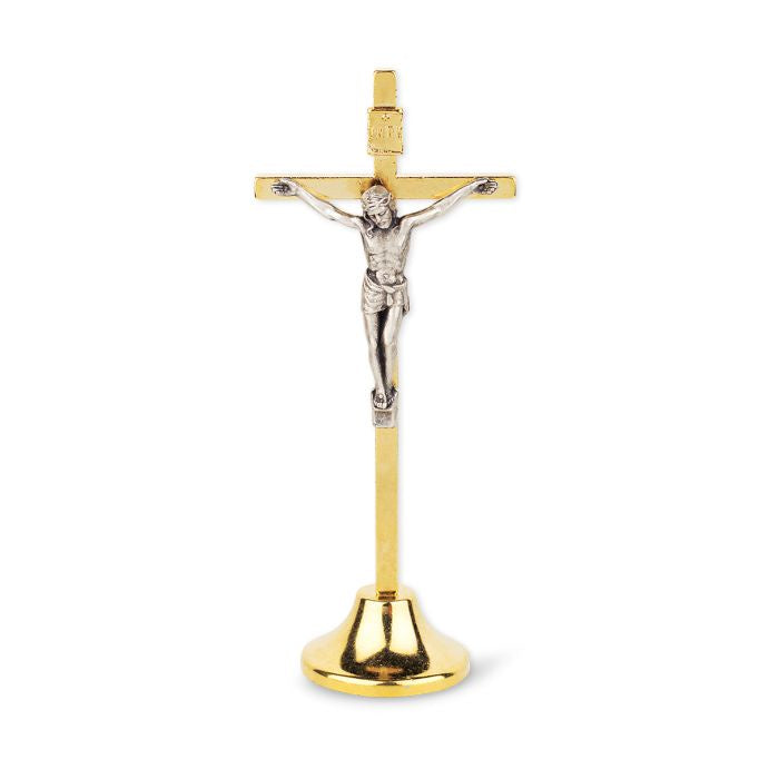 3 3/4" Gold Finished Standing Crucifix with Silver Finished Corpus