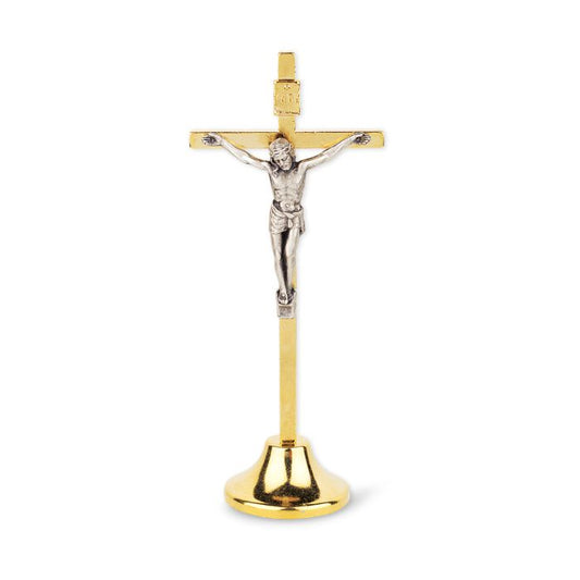 3 3/4" Gold Finished Standing Crucifix with Silver Finished Corpus
