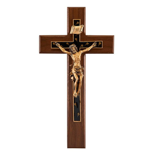 Crucifix with Floral Design - Golden Brown, 10"