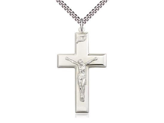 Crucifix Necklace, Polished Sterling Silver