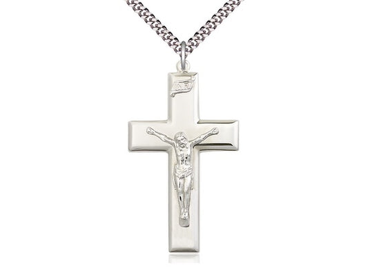 Crucifix Necklace, Polished Sterling Silver