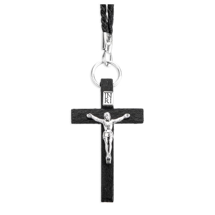 Wood Crucifix on Black Cord