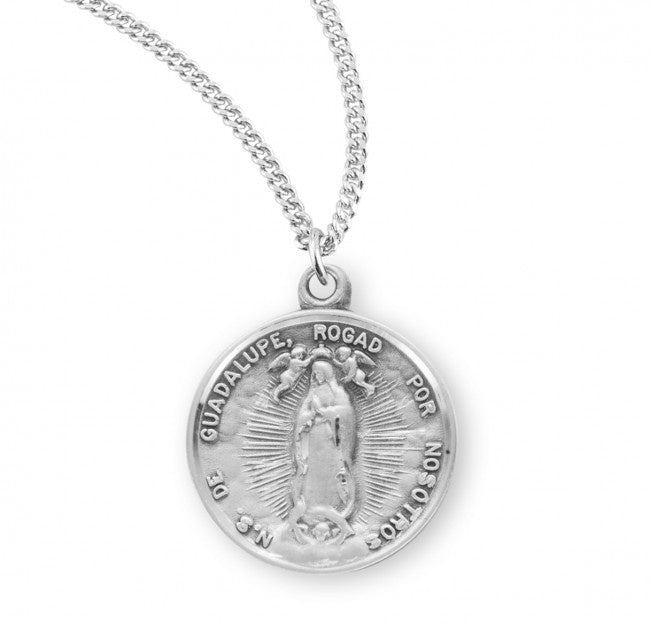 Our Lady of Guadalupe Round Sterling Silver Medal - Necklace (S3511)