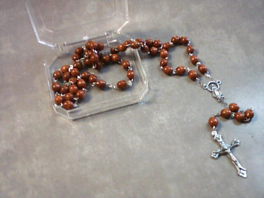 Brown wood oval bead rosary