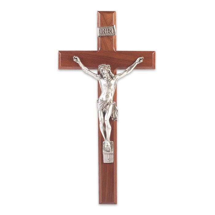 12" Walnut Cross With Pewter Corpus