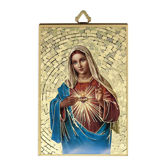 Immaculate Heart of Mary Gold Foil Wood Plaque