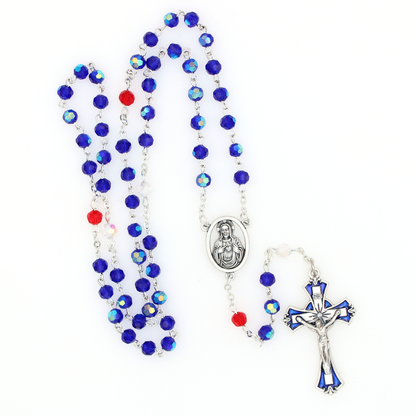 Patriotic Rosary with Red, White and Blue Crystal Beads