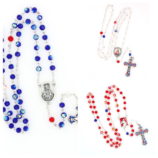 Patriotic Rosary with Red, White and Blue Crystal Beads