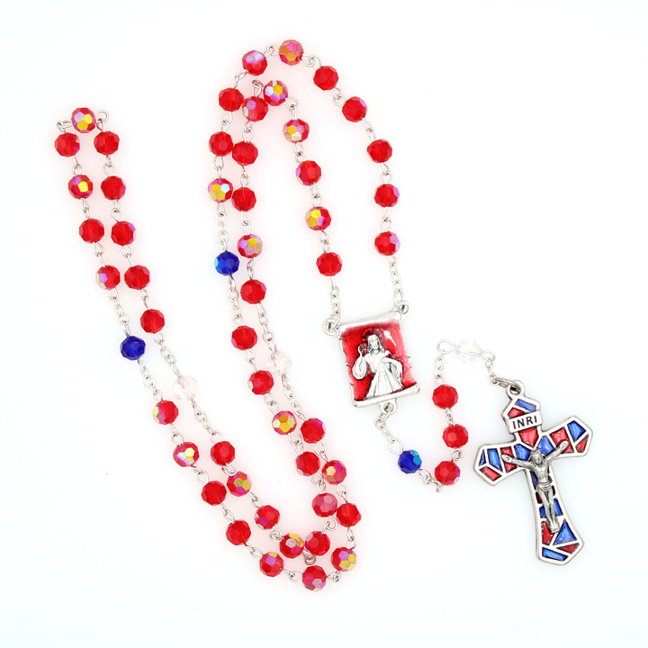 Patriotic Rosary with Red, White and Blue Crystal Beads