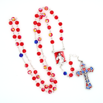 Patriotic Rosary with Red, White and Blue Crystal Beads