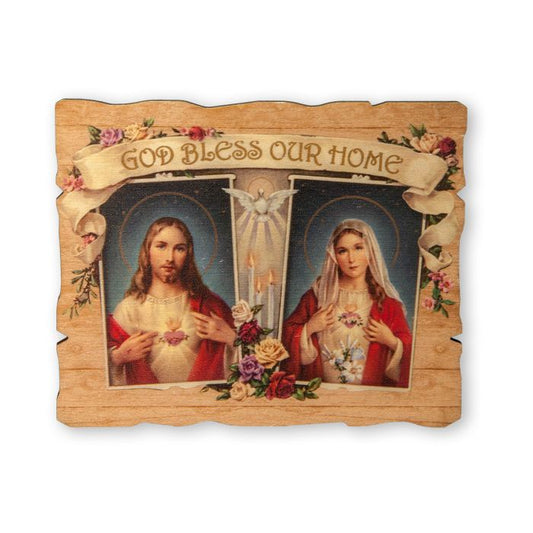 The Sacred Hearts God Bless Our Home Wooden Plaque