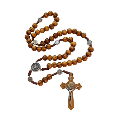Wood Bead Rosary with Tin Prayer Case