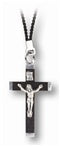 2" Black Metal Wrapped Crucifix on a Black Cord