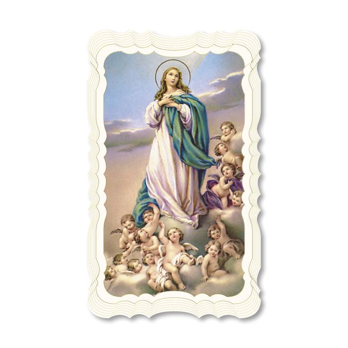 Immaculate Conception Holy Card with Blank Back and Scalloped Edge