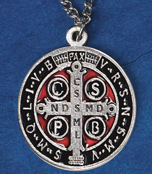 St. Benedict medal in silver with black & red enamel