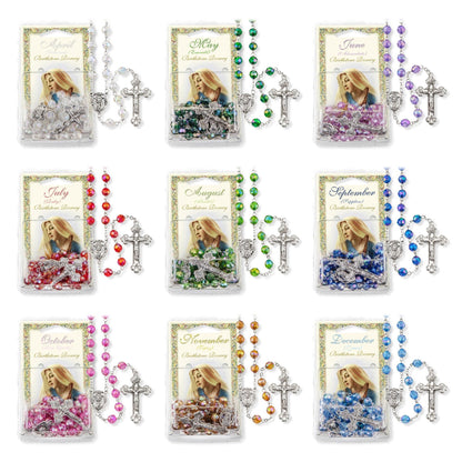 Birthstone Colored Rosaries, Acrylic Aurora Borealis Beads
