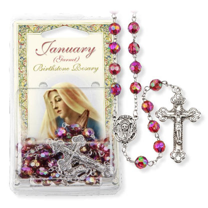 Birthstone Colored Rosaries, Acrylic Aurora Borealis Beads
