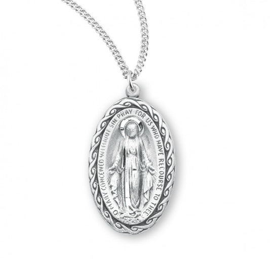 Miraculous Medal, Roped Edge Sterling Silver - S3145