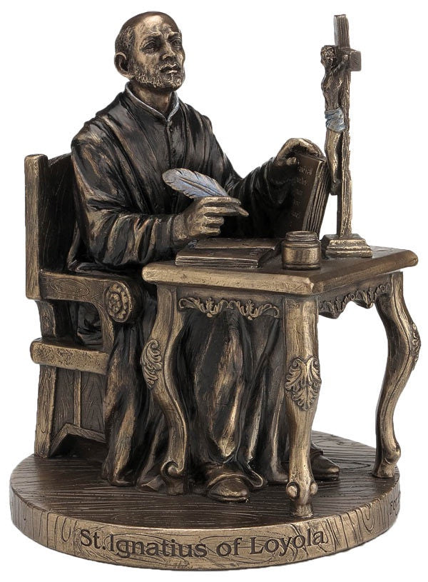 St. Ignatius of Loyola - 6 1/2 x 5 inch statue in lightly hand-painted cold cast bronze