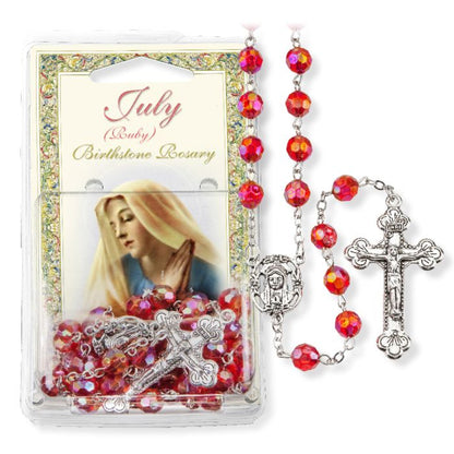 Birthstone Colored Rosaries, Acrylic Aurora Borealis Beads