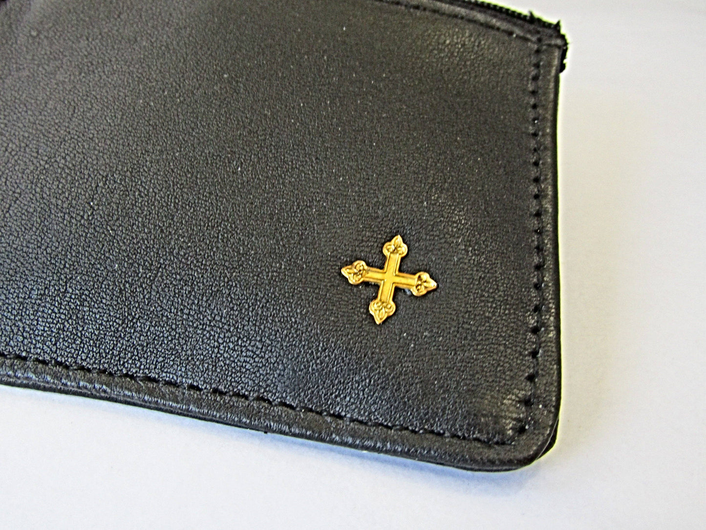 Sheepskin Leather Brass Cross Rosary Case