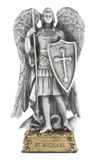 St. Michael pewter 2 tone statue