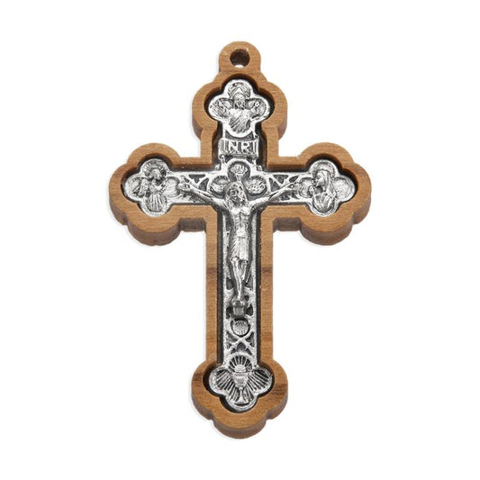 1.5" Silver Oxidized Crucifix Set in Wood